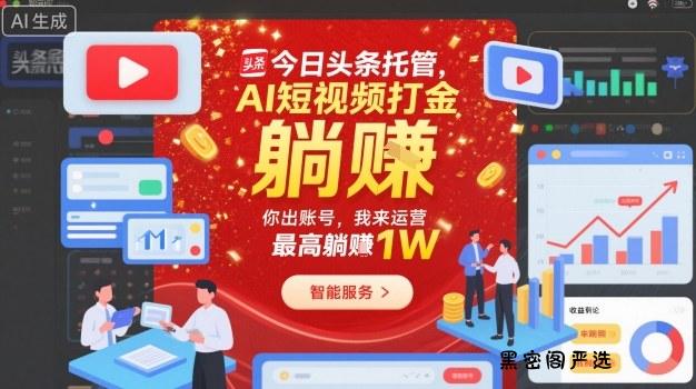 今日头条托管，AI短视频打金，你出账号，我来运营，最高躺賺1W【揭秘】-HeiMiGe