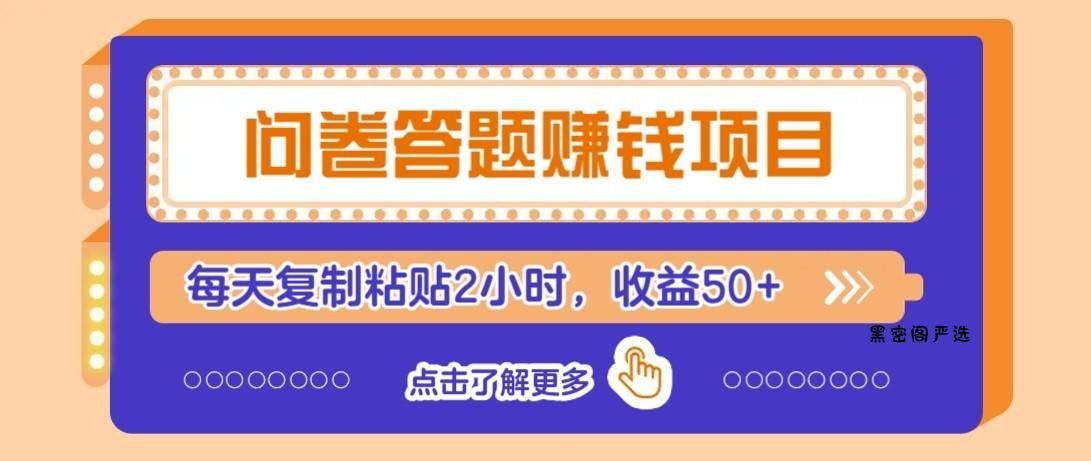 问卷赚钱零撸小项目，新手小白也能操作，每天复制粘贴2小时，收益50+-HeiMiGe