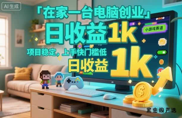 在家一台电脑创业，小游戏赛道，项目稳定，上手快门槛低，日收益1k+【揭秘】-HeiMiGe
