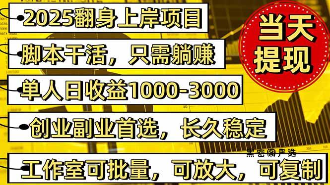 2025翻身上岸项目脚本干活，内部客户经理内部开号，单人日收益1000-300...-HeiMiGe