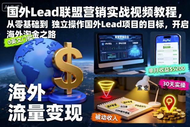 国外Lead联盟营销实战视频教程，从零基础到独立操作国外Lead项目的目标，开启海外淘金之路-HeiMiGe